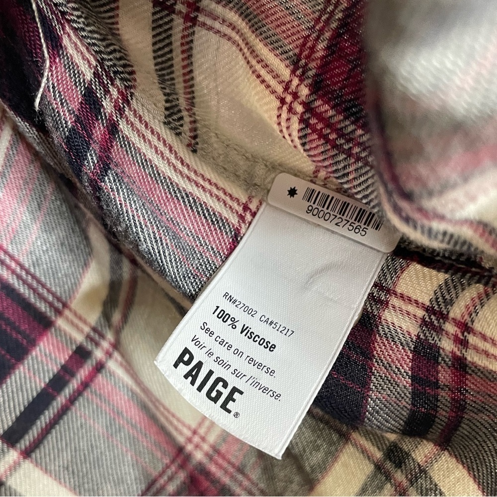 PAIGE Women's Button Up Tie Front Kieran Top Blouse Plaid Gray/Red Size Small   - Picture 13 of 13